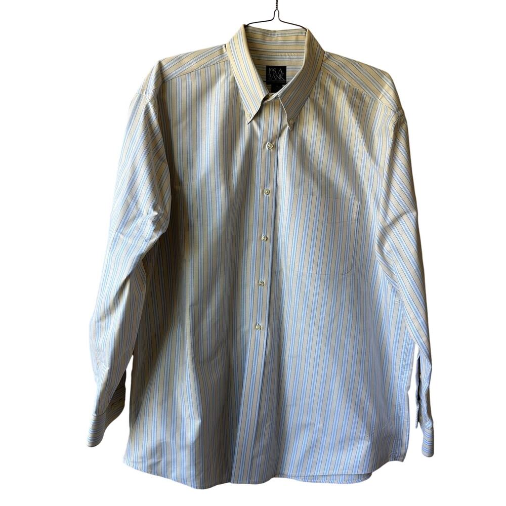 Jos. A. Bank Button Down Long Sleeve Shirt Striped Yellow Blue Men's XL Classic